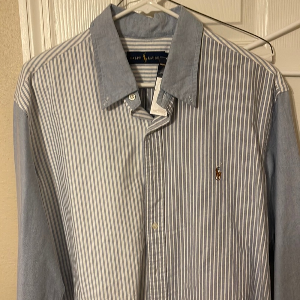 Blue and white stripe mens polo Ralph Lauren